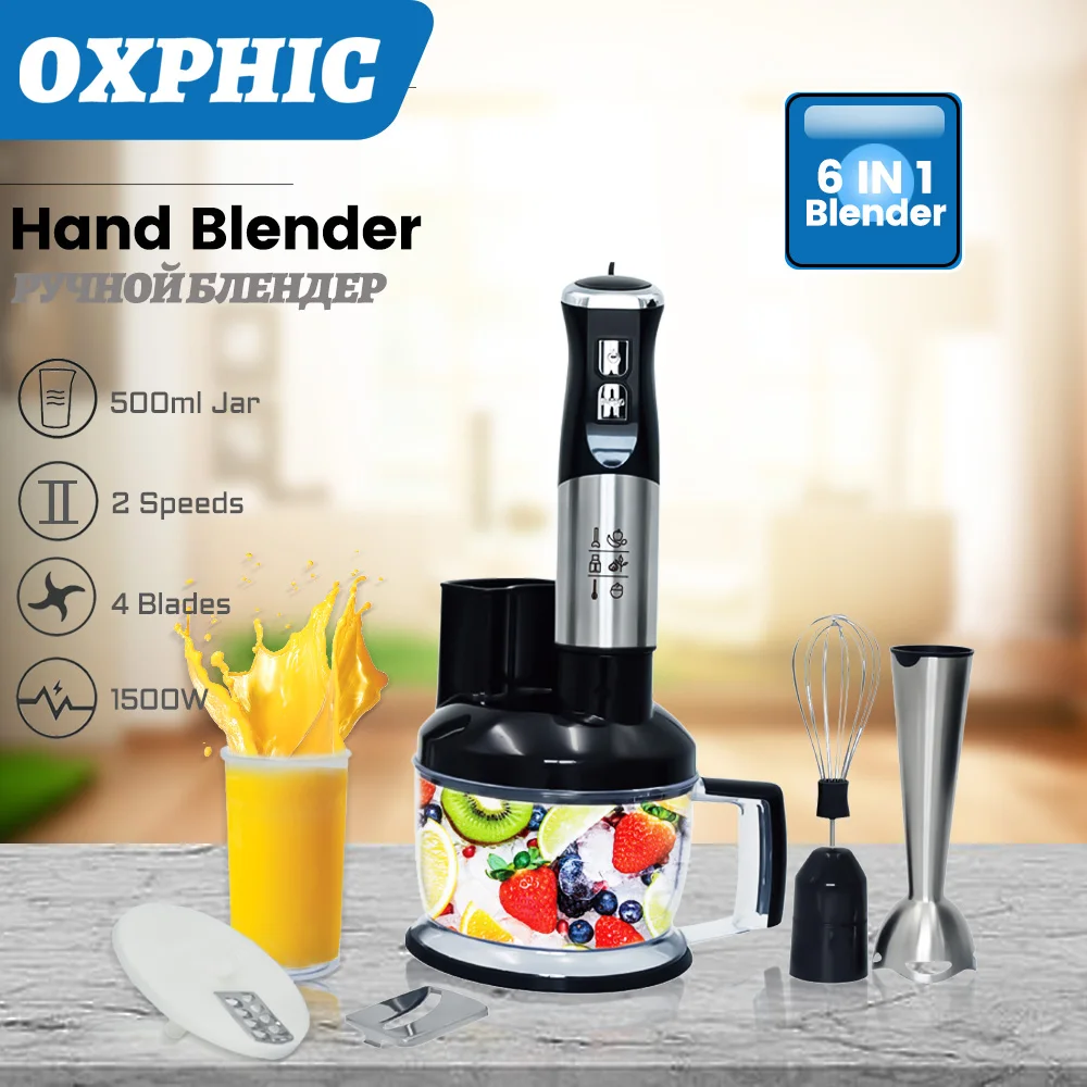 

OXPHIC 6 In 1 blender machine 1500w hand mixer with Bowl Vegetable Meat Grinder Chopper Whisk with slicer and Shredded potatoes