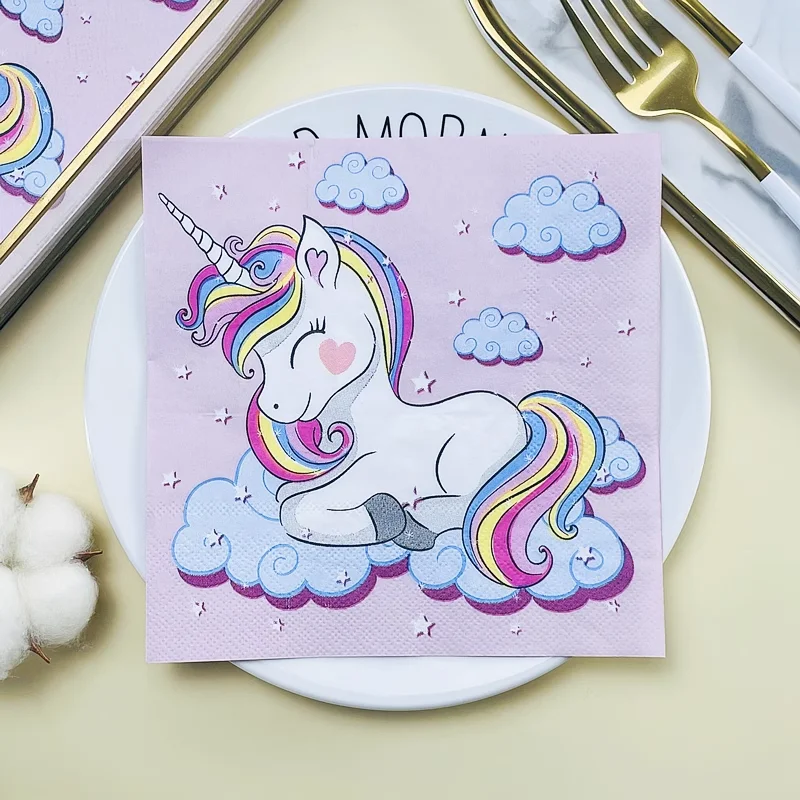 

20pcs Food Grade Printed Napkins Birthday Party Hotel Baby Shower Paper Pink Rainbow Horse Unicorn Cartoon Coloured Paper Towels