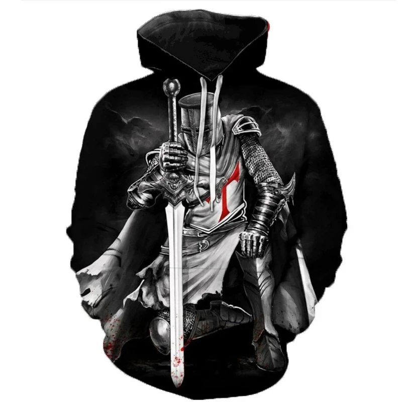 2023 New Knights Templar Autumn 3D Printed Hoodies Men Women Fashion Casual Hooded Sweatshirts Kids Pullover