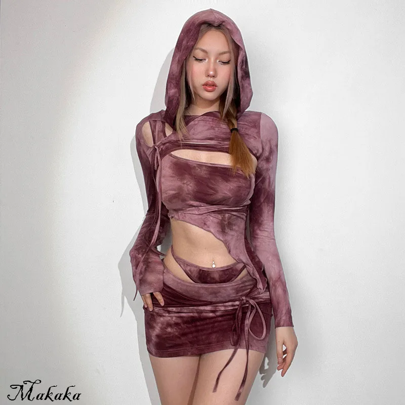 

Makaka- Corduroy Hooded Two-Piece Set for Women, Camouflage Printing Design, High-End Street Travel, Mix-And-Match Sexy, Retro