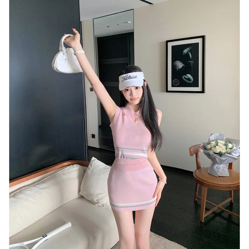 Golf Women's New Summer Sleeveless Knitted Top Quick Drying High Quality Fashion Versatile Short Skirt Outdoor Leisure Sports