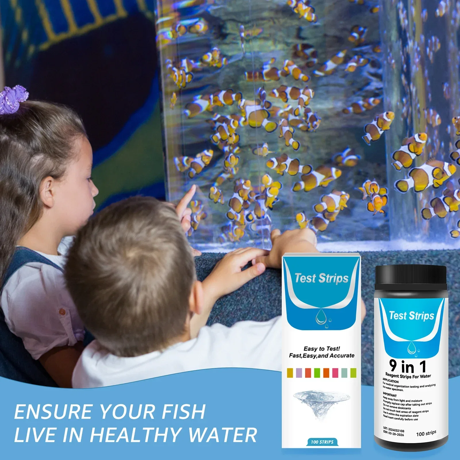 Aquarium Test Kit 100 Pcs 9-IN-1 With Tube Water Quality Monitor pH Strips Easy Fast Accurate aquarium test strips,aquarium water quality testing agent