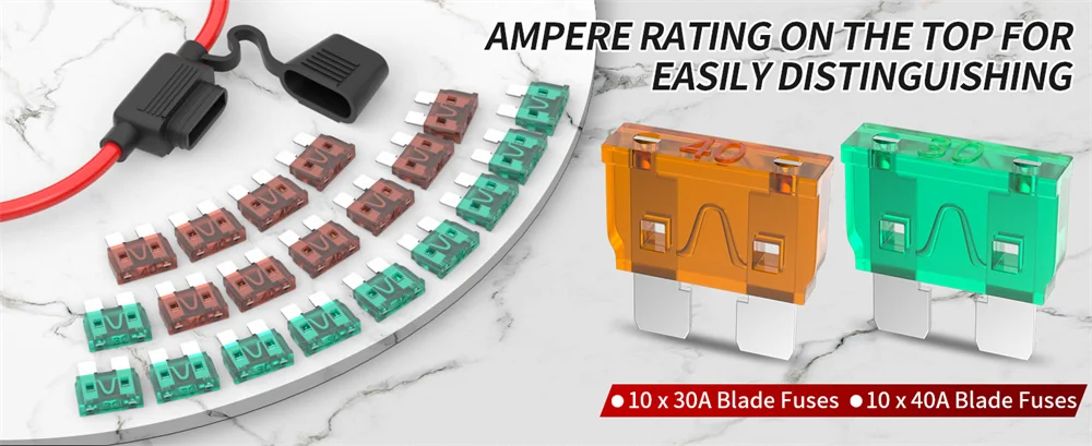 10er-Pack 12 AWG Inline 12V Sicherungshalter, ATO/ATC Inline-Sicherungshalter Wasserdicht mit 30A & 40A Mittelgroßen Flachsicherungen für Auto und Automobil – Detail 4