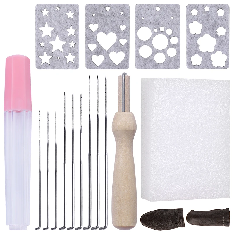 Wool Felting Kit Needle Felt Kit LMDZ Needle Felting Starter Kit Wool Felt Mold Needle Felting With Handle for DIY Craft Stencil Applique Handicraft Shaping