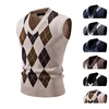 Men's Knitted Sweater Vest Casual V-neck Winter Fashion Diamond Pattern Embroidery No-sleeve Top Youth Cross-border Clothing