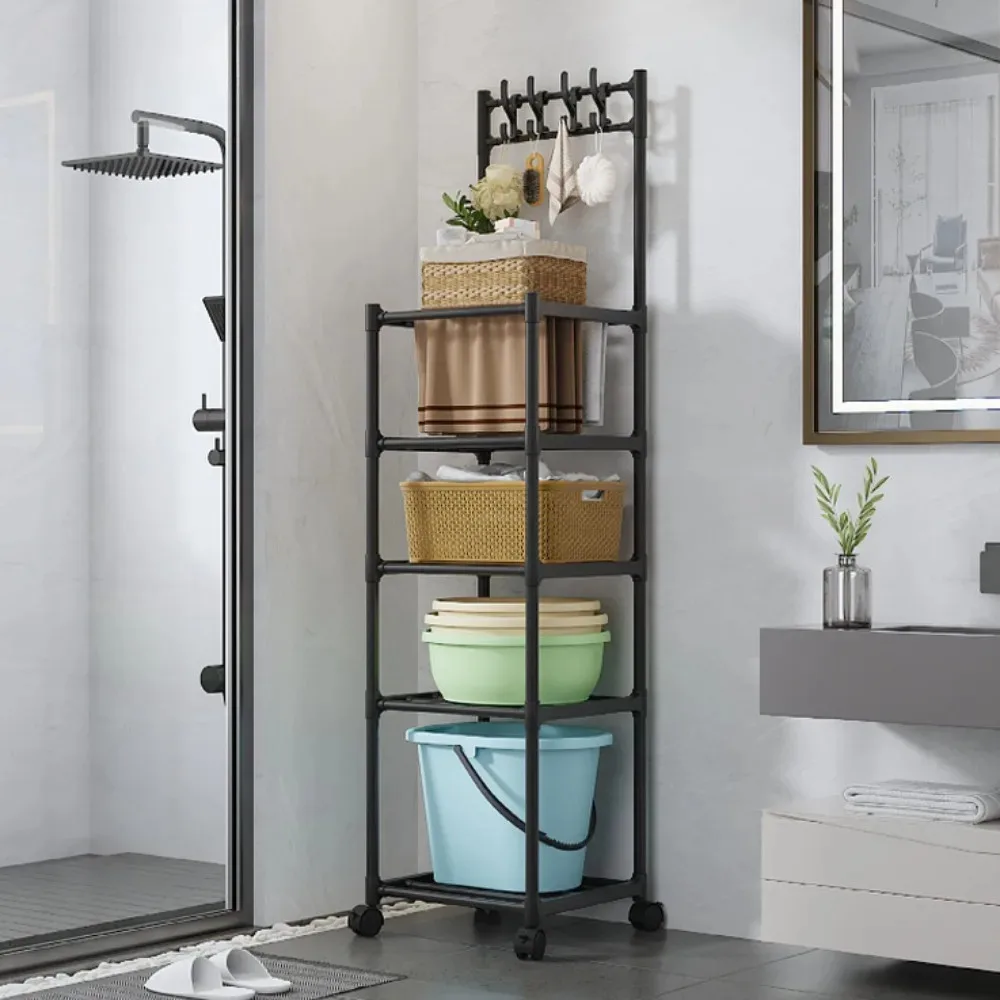 Kitchen Storage Rack Multi-Layer Storage Organizer Shelf With Pulley Microwave Shelves Space Saver Floor-to-ceiling Kitchen Rack