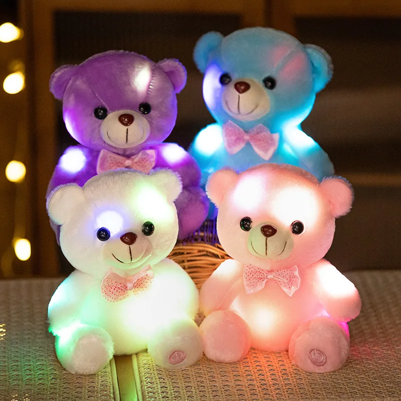 

20cm Luminous Cute Light Up Led Teddy Bear Stuffed Animal Plush Toy Colorful Glowing Bow Tie Bear Christmas Gift