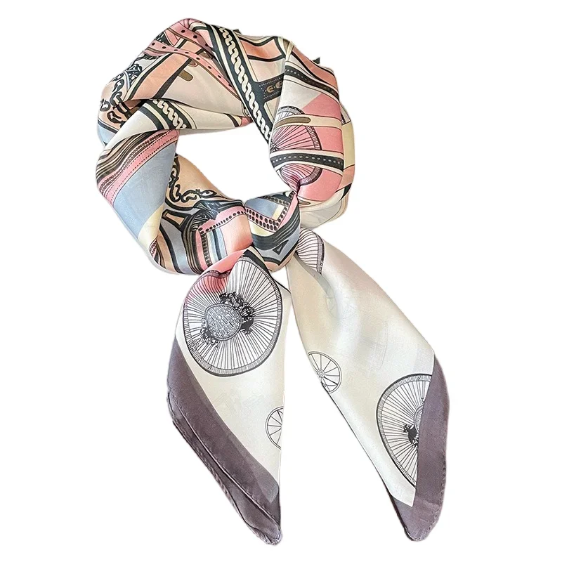 Luxury Design Carriage Print Silk Square Scarf for Women Fashion Skinny Neck Tie Soft Satin Hijab Female Neckerchief Hair Scarf 6