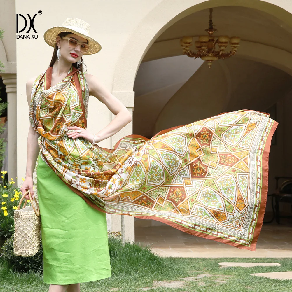 

2023 New Femme 100% Mulberry Silk Scarf For Women Luxury Brand Flower Summer Beach Blanket Bandana Muslim Hijab Foulard Pashmina