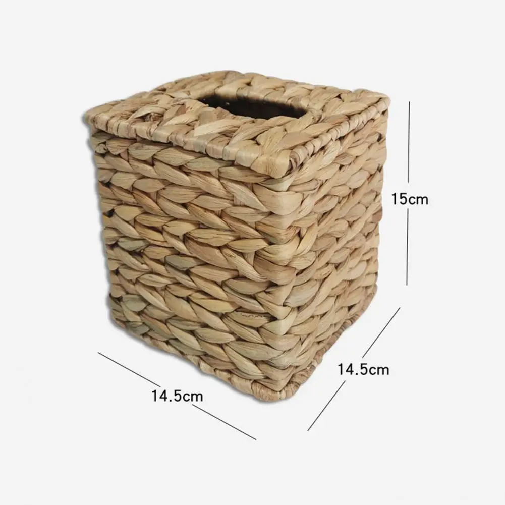 Tissue Box Holder Water Hyacinth Handwoven Straw Basket Natural Wicker Napkin Dispenser Square Facial Tissue Organizer For Table