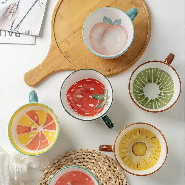 Gyümölcsmintás Bögre Kreatív Porcelán Csésze Férfi És Női Hallgatók Aranyos Ivás Háztartási Kávéej Teáscsészék - Image 5