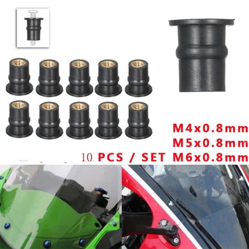 

10pcs/Set Motorcycle M4 M5 M6 Metric Rubber Well Nuts Windscreen Fairing Cowl Anodized Aluminum Moto Screws Bolts Accessories