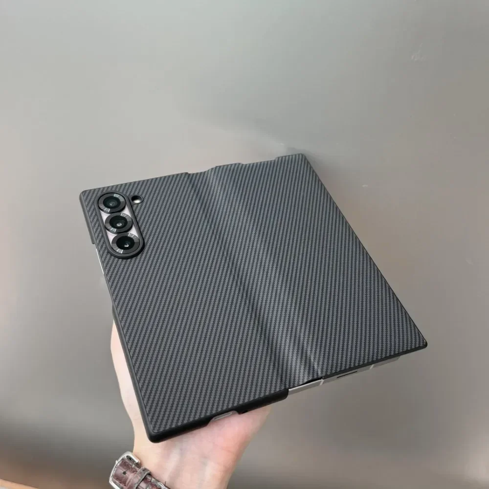 For Samsung Galaxy Z Fold 6 5 4 Case Luxury Faux Leathe Imitation Carbon Fiber Pattern Folding Shockproof Hard Cover Accessories