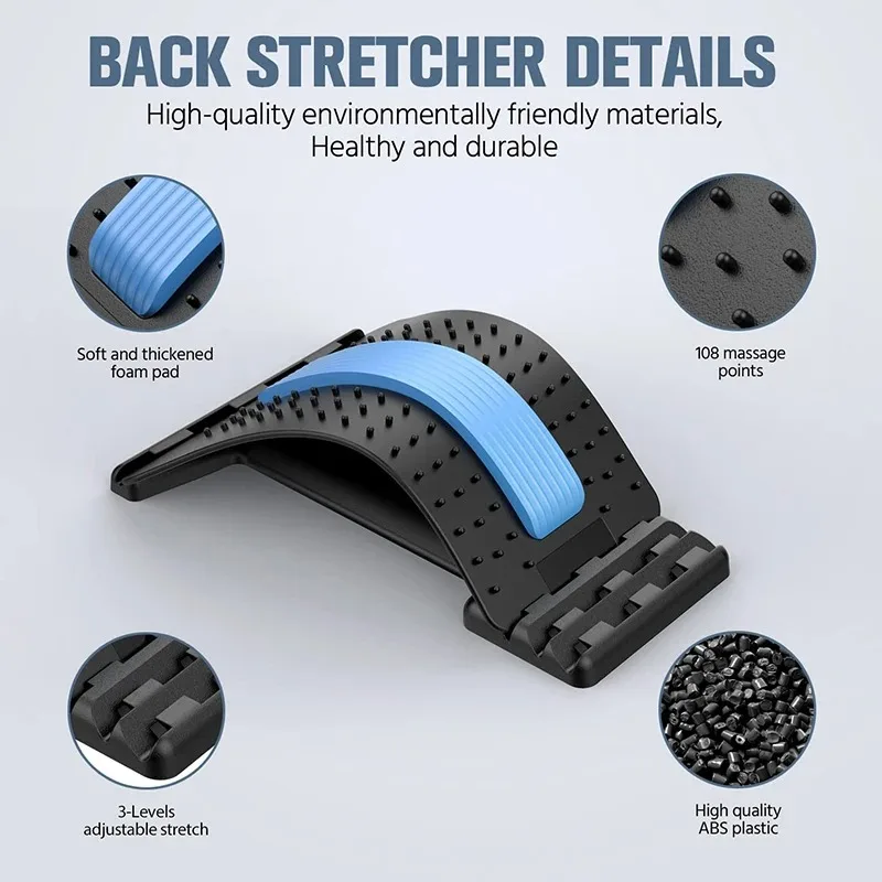 OREADEX Magnetotherapy 4-Level Adjustable Back Massager Stretcher Waist Neck Fitness Lumbar Cervical Spine Support Pain Relief