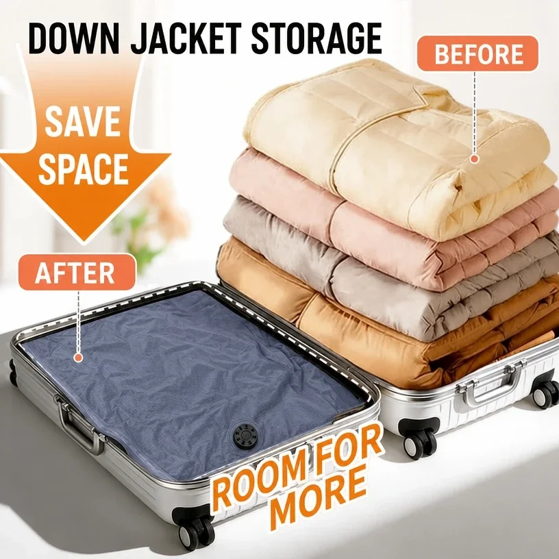 Vacuum Compression Packing Cubes and Waterproof Laundry Organizer Bag Set