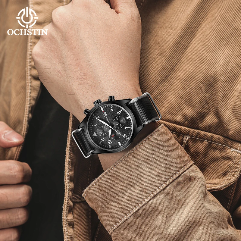 Men Luxury Watch Black Silver Waterproof Quart Watch Male  Wristwatch Clock Genuine nylon Strap with Gift Box