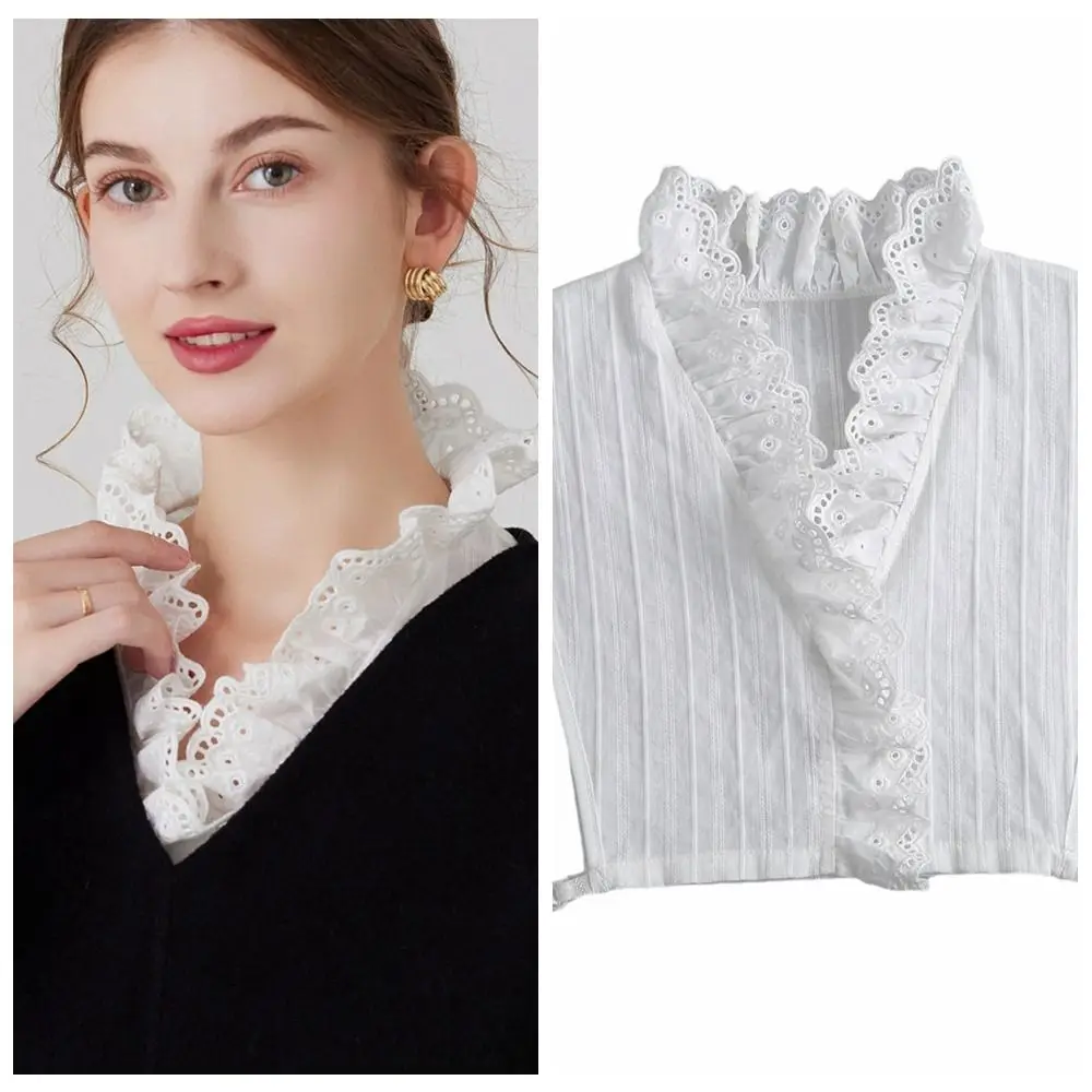 

Cotton Lace Fake Collar Hollow Out White Undershirts Flounce Clothes Accessories Bottoming Shirt Women/Girls