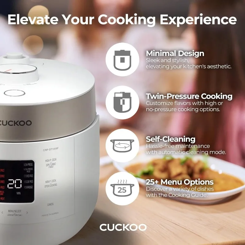 Twin Pressure Rice Cooker & Warmer with Nonstick Inner Pot, 16 Menu Options, 3 Voice Guide, Auto Clean (White) 3