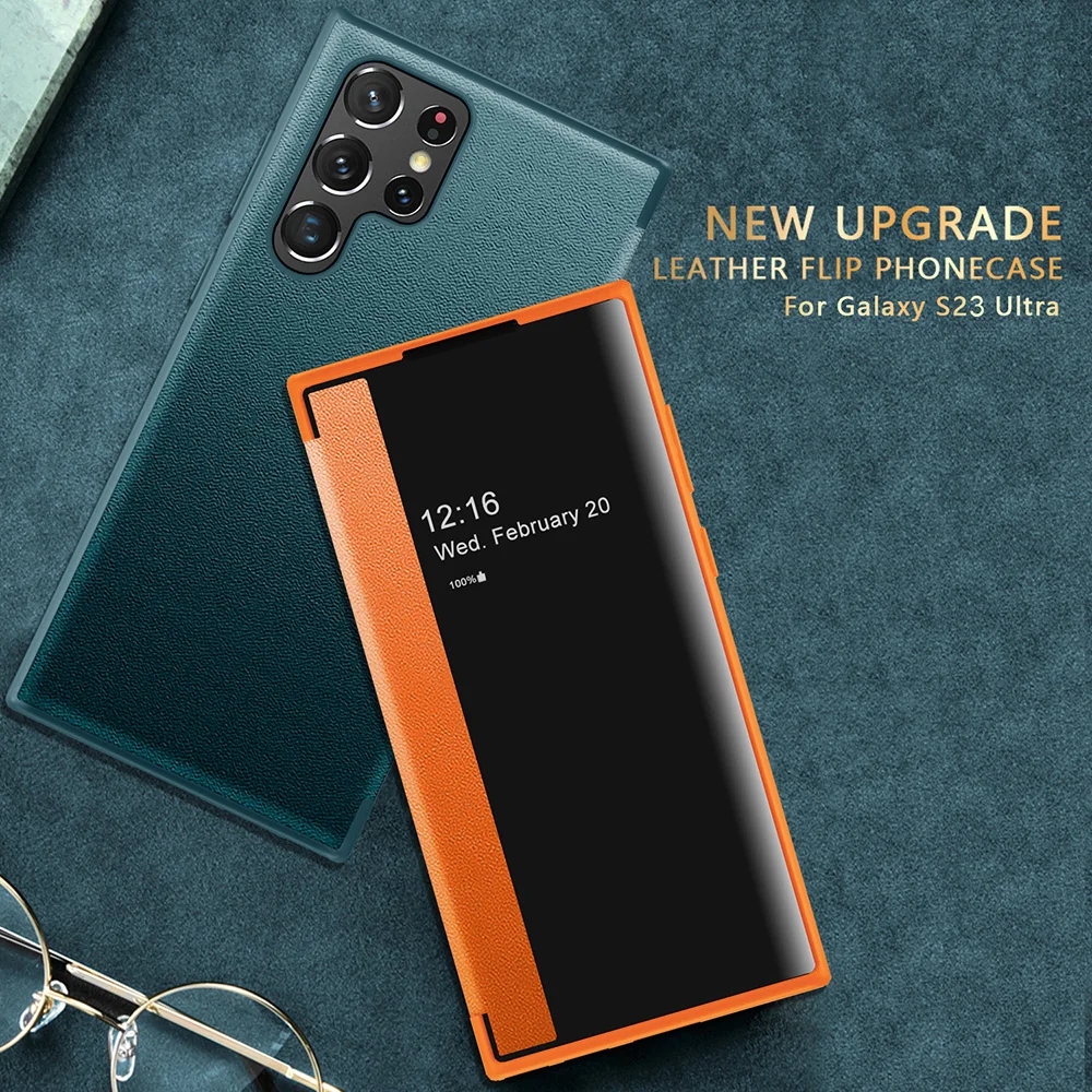 Luxury Shockproof Flip Leather Case with Window View and Book Cover Design