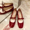 2024 New Bowknot Mary Jane Shoes Women Square Toe Glossy Leather Flats Female Red Dance Ballets Party Ball Bridal Wedding Shoes 1