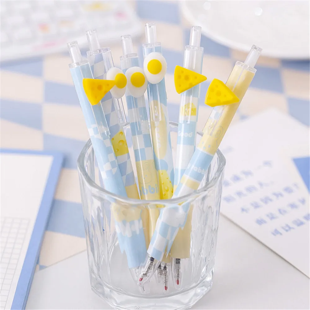 

New 1pc Creative Cheese Poached Egg Press Pen Students Gifts Cute Cartoon Black Gel Pen Stationery Gift School Office Supplies