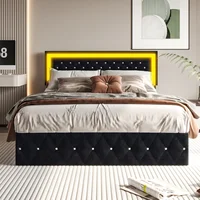 Гидравлическая кровать для хранения Comanlai, двуспальная кровать со светодиодной подсветкой, мягкая кровать с решетчатым основанием 140x200 см/160x200 см/180X200 см — изображение 3