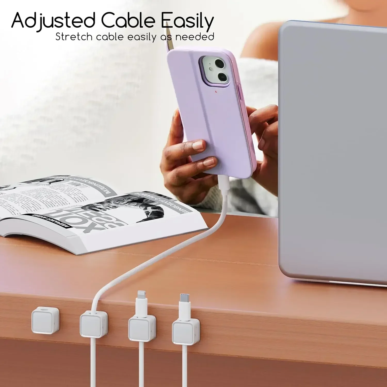 Magnetic Cable Clips Cable Smooth Adjustable Cord Holder Under Desk Cable Management Wire Keeper Cable Organizer Holder
