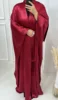 Morocco Eid Party Muslim Women Satin Open Abaya Cardigan Hijab Long Maxi Dress Turkey Kaftan Dubai Bat Sleeve Robe Arab Jalabiya