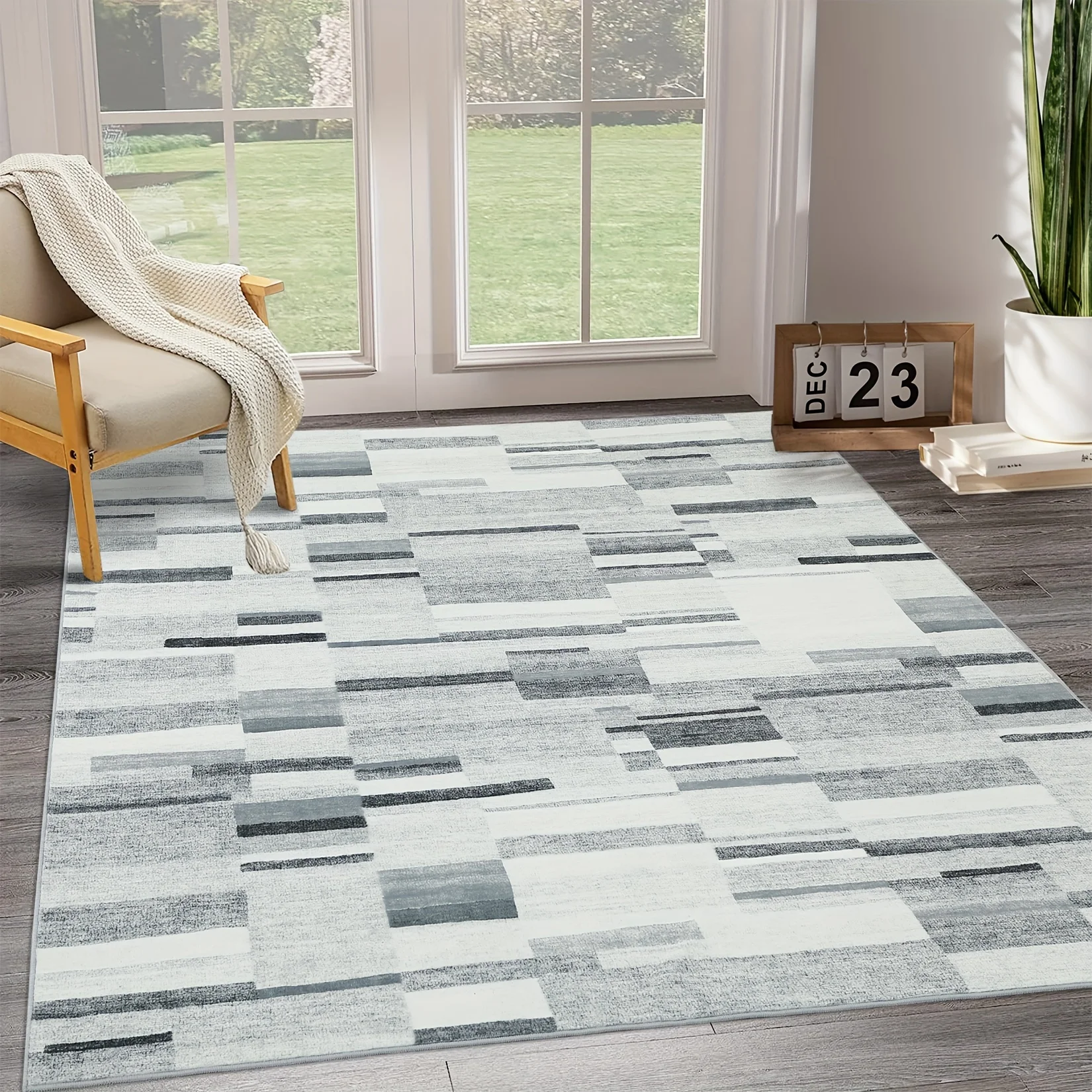 

1 pc, Washable Living Room Area Rug Soft Non Slip Bedroom Rugs Geometric Rugs Indoor Modern Floor Carpet Low Pile Throw Rugs Ret