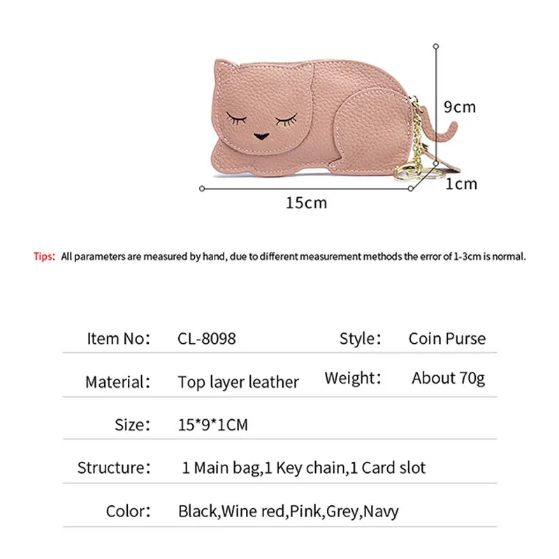 Cute Cat Genuine Leather Purse Wallet Car Keychain Bag Mini Coin Bag Pouch Slim Key Bag Easy To Carry Outdoors