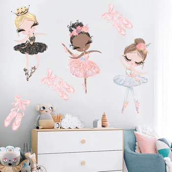 Ballet Dancer Wall Stickers for Kids Rooms Cartoon Girl Wall Stickers Decoration Living Room Bedroom Background Wall Decor 1