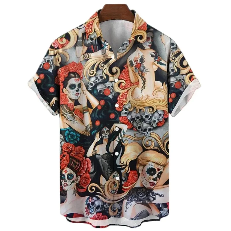 Animal Elements Pattern Shirts For Men Clothing 3d Print Tiger T-shirt Streetwear Fashion Trend Short Sleeve Men's Buttons Shirt 4