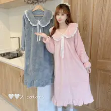 2021 New Fall Winter Pajamas Thickened Long Knee-length Pure Desire Wind Facecloth Pajamas Night Gown Sleepwear Women Sleep Tops
