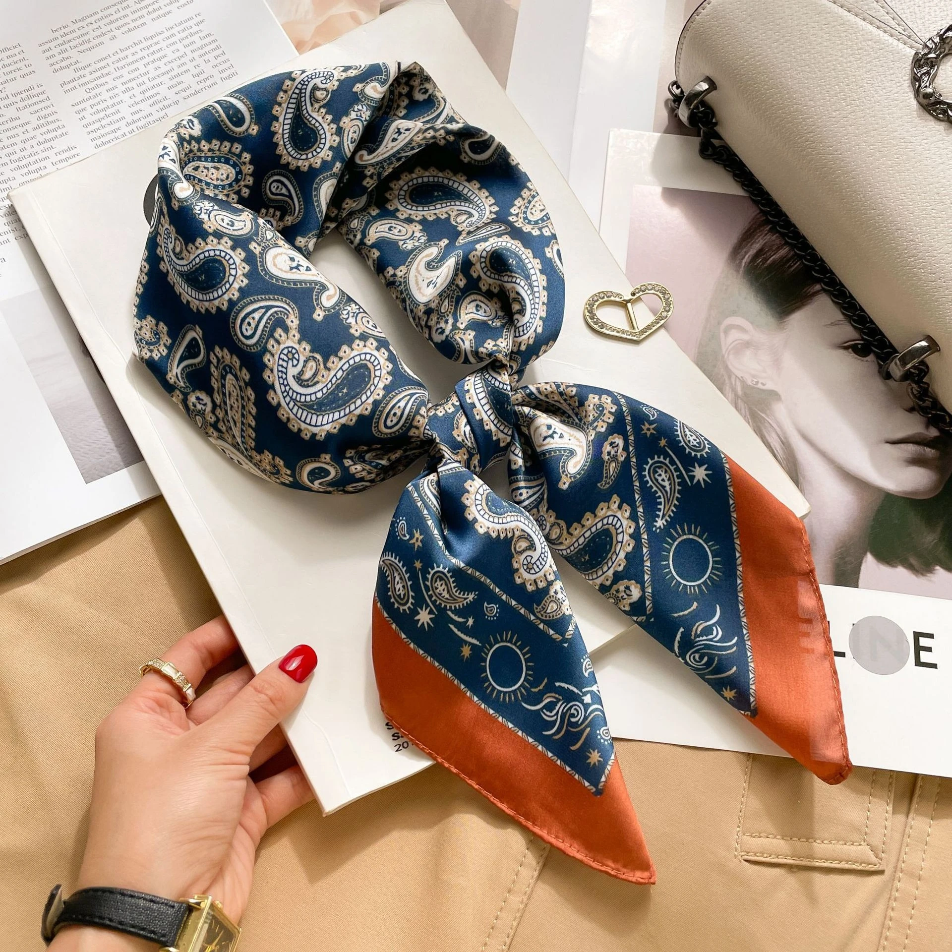 Silk Scarf Lady 70*70cm Square Soft Satin Hairband Neckerchief Tie Headband Foulard