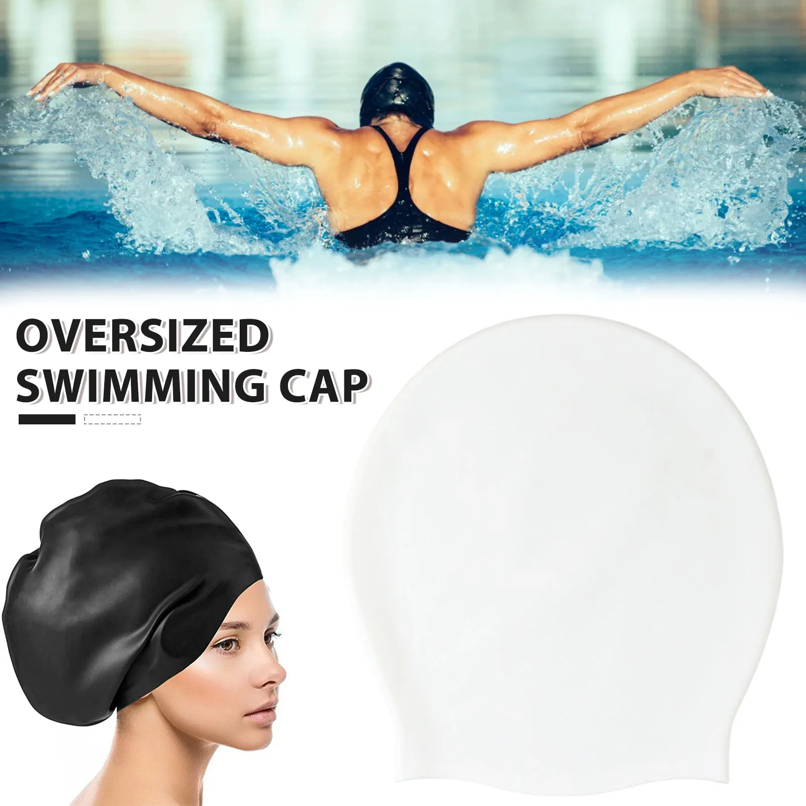 ExtraLargeSwimCapforLongHairGirlsWaterproofSiliconeSwimming