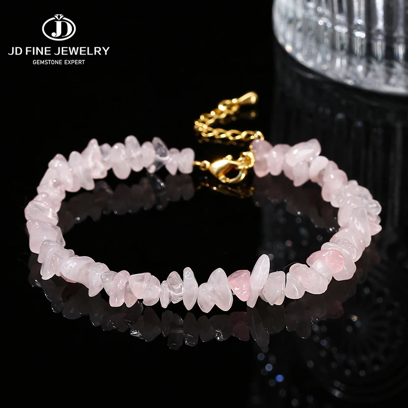 JD Natürliche rosa Quarz Kies Perle unregelmäßige Chips Kette Armband Frauen süße Reiki Heilung verstellbare handgemachte Chakra Yoga Geschenk