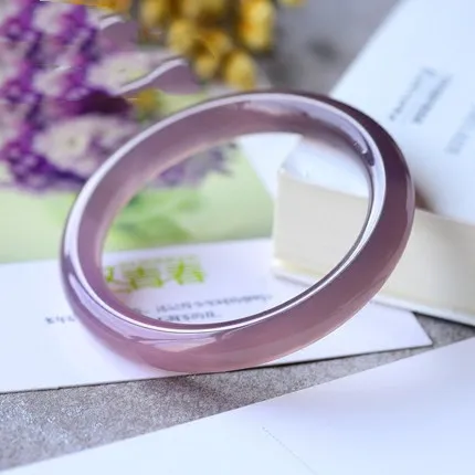 Jewelry Lucky Accessories Natural Imperial Purple Ice Round Lavender Chalcedony Agate Jade Stone Retro Style Bracelet Bangle