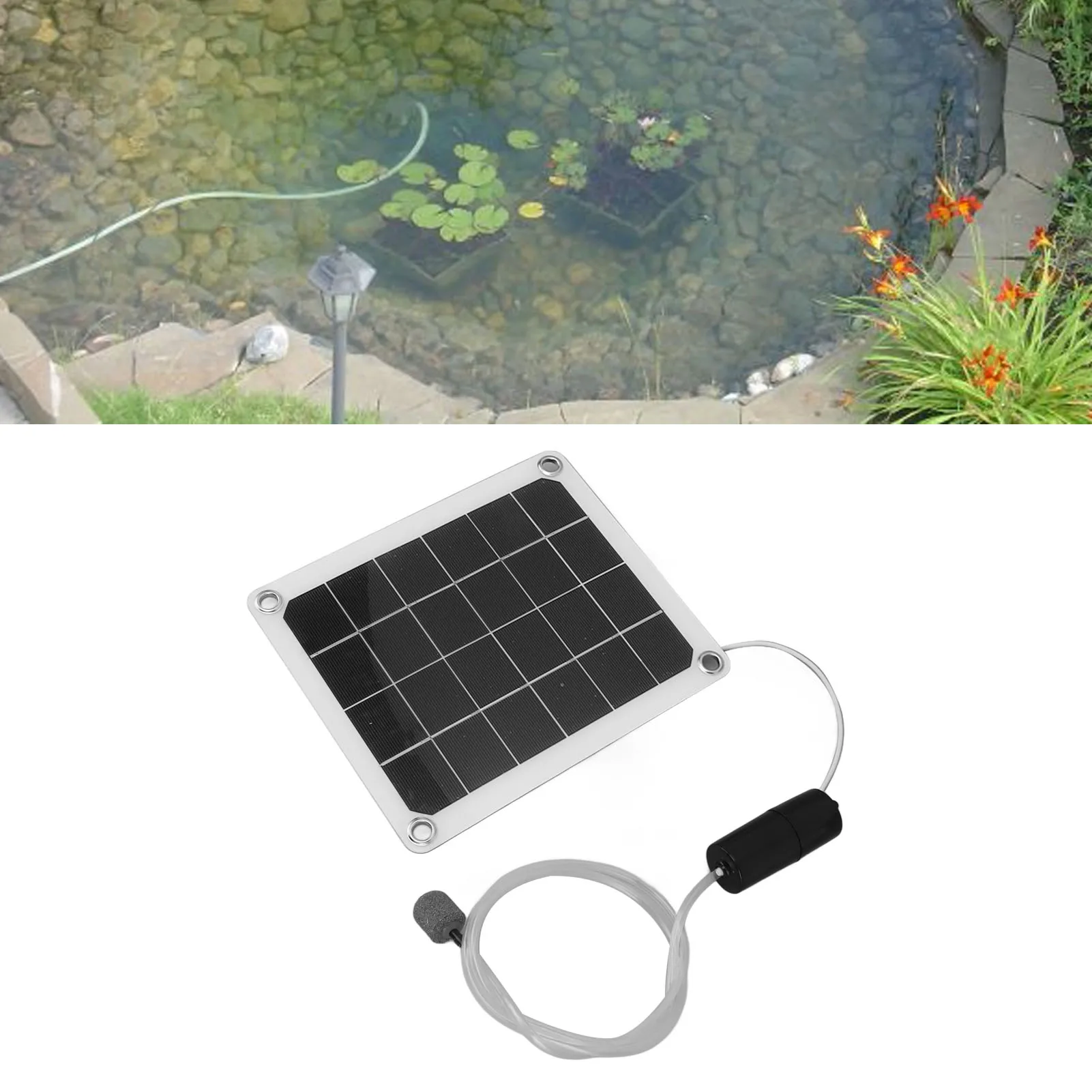 Solar Aquarium Air Pump Solar Pond Aerator Waterproof 20W Noiseless Solar Aquarium Air Pump with Air Bubble Stones for Fishpond