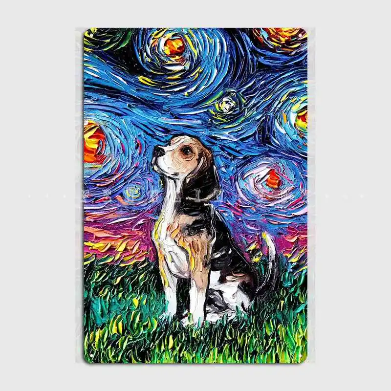 Beagle Night Targa In Metallo Poster Club Pub Garage Garage Decorazione Personalizzata Targa In Metallo Poster