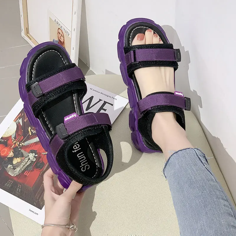 

Summer New Thick-soled Sandals Women's Wild Korean Version Student Super-fire Sports Roman Sandals Zapatos De Mujer