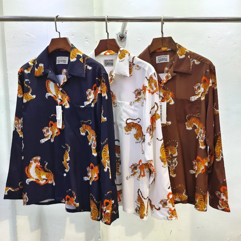 WACKO MARIA 23SS Flame Tiger Hawaiian Long Sleeve Shirt