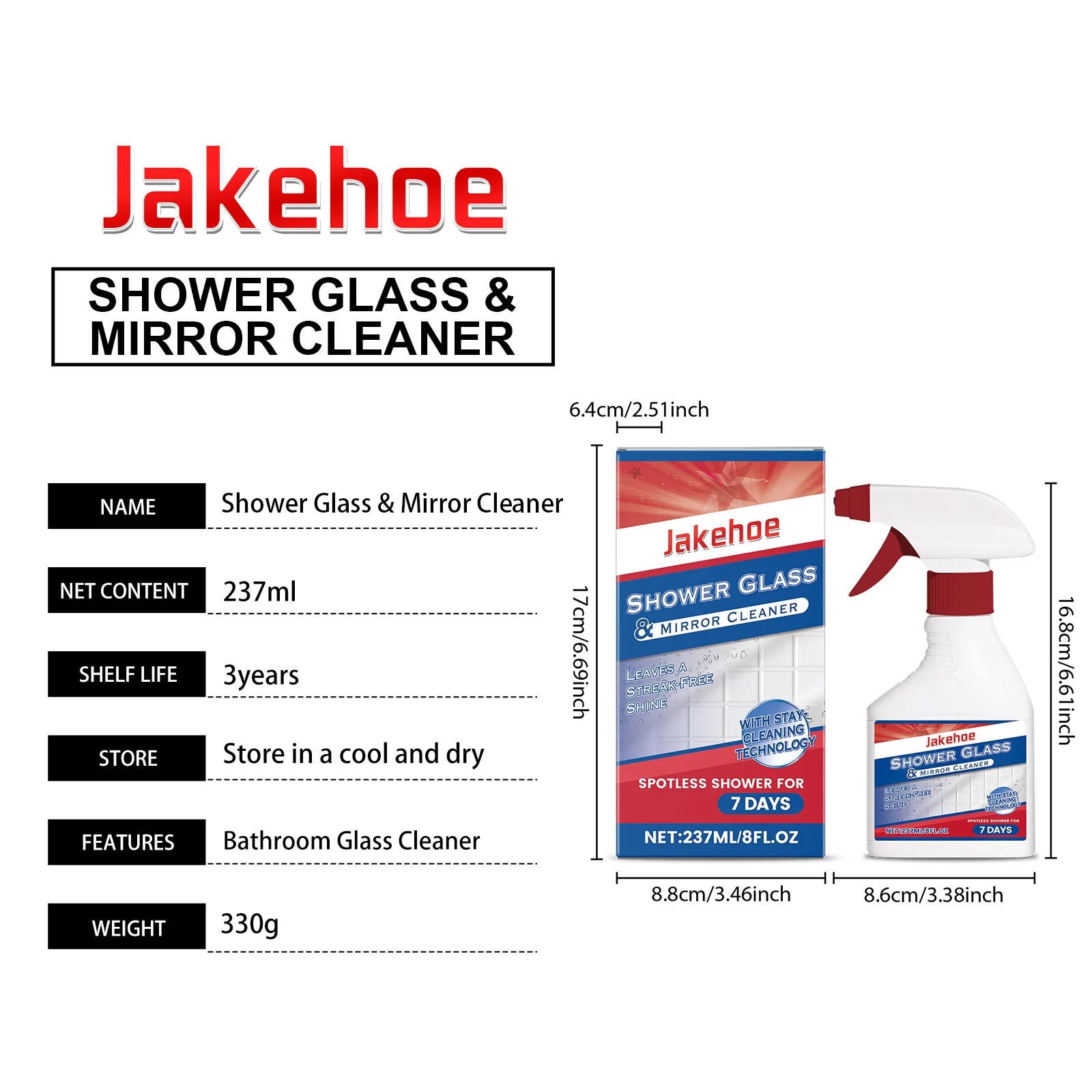 237 474 711 1185ml Shower Glass Cleaner Powerful Scale Soap Stain Remover Anti-Fog Eco-Friendly Professional