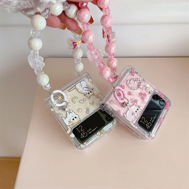 Flower Cat Cute Clear Phone Case for Samsung Galaxy Z Flip 6 5 4 3