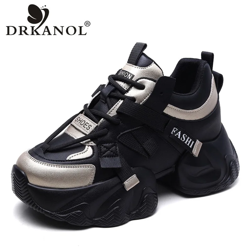 

DRKANOL 2024 Fashion Mixed Colors Height Increasing Casual Shoes Women Chunky Platform Sneakers Comfort Cowhide Dad Shoes Female