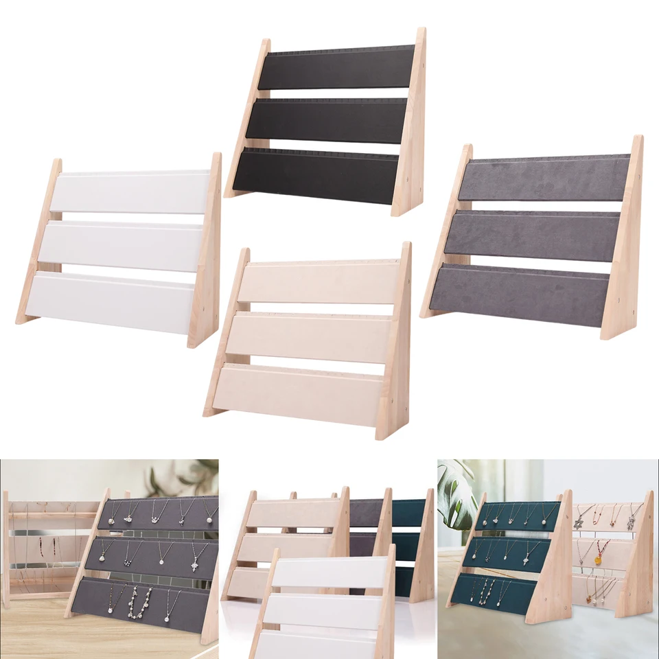 FINGERINSPIRE Bamboe Ketting Display Stand, 12 Slots Verticale Ketting Houder Lange Ketting Sieraden Organizer met Zwart Leer Gewatteerd, 27x10cm Armband Display Board voor Hanger Ketting