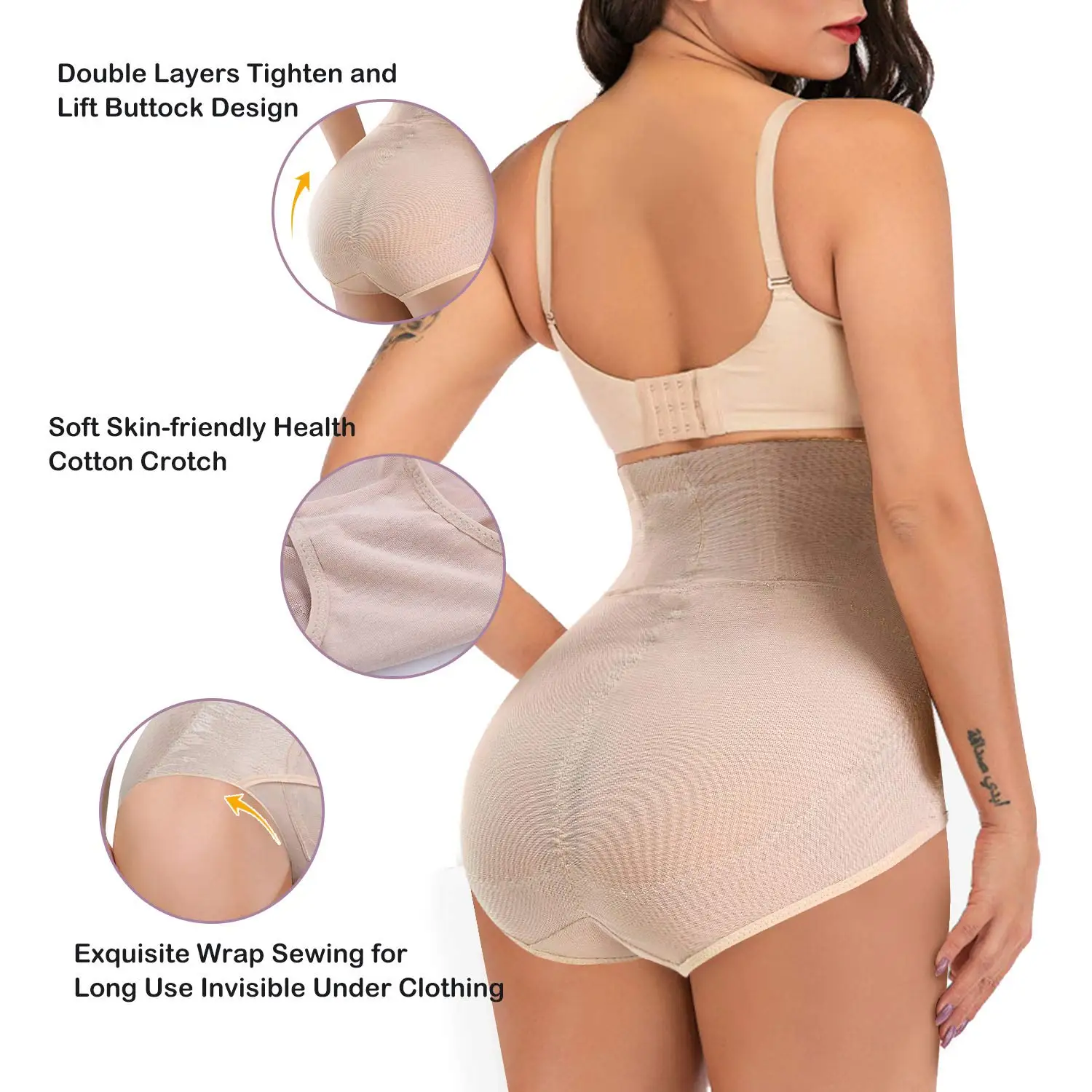 YADIFEN Pantaloni snellenti per addome da donna a vita alta Shapewear con doppio strato di supporto a compressione, forte controllo dell'addome, biancheria intima modellante, traspirante, comoda