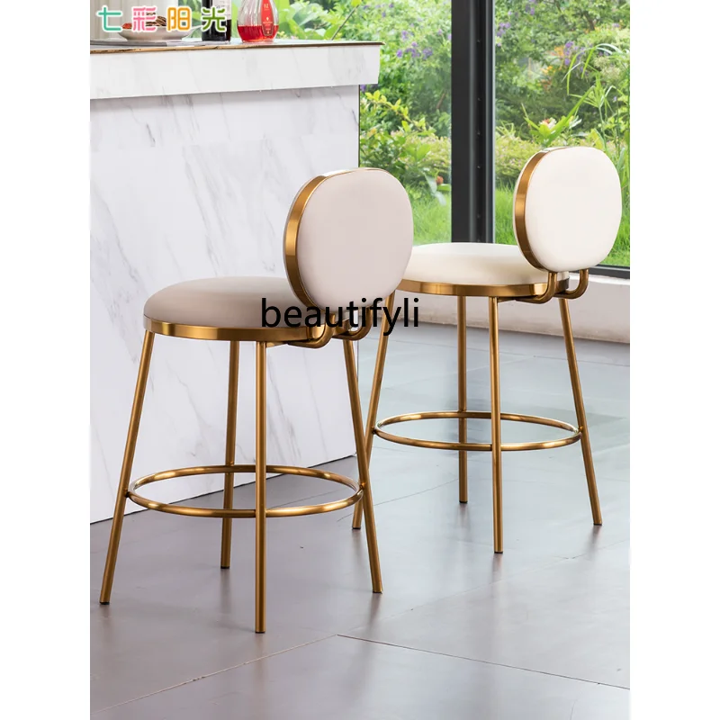 

yj Light Luxury Bar Stool Modern Simple Stainless Steel Bar Chair Hotel Front Desk Backrest Chair