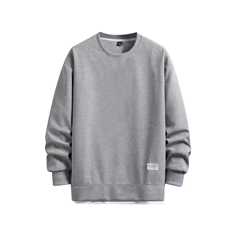Spring and Autumn New Men's Fashion Solid Color Waffle Sweatshirt Round Neck Long Sleeve Casual Sports Hoodie Street Wear