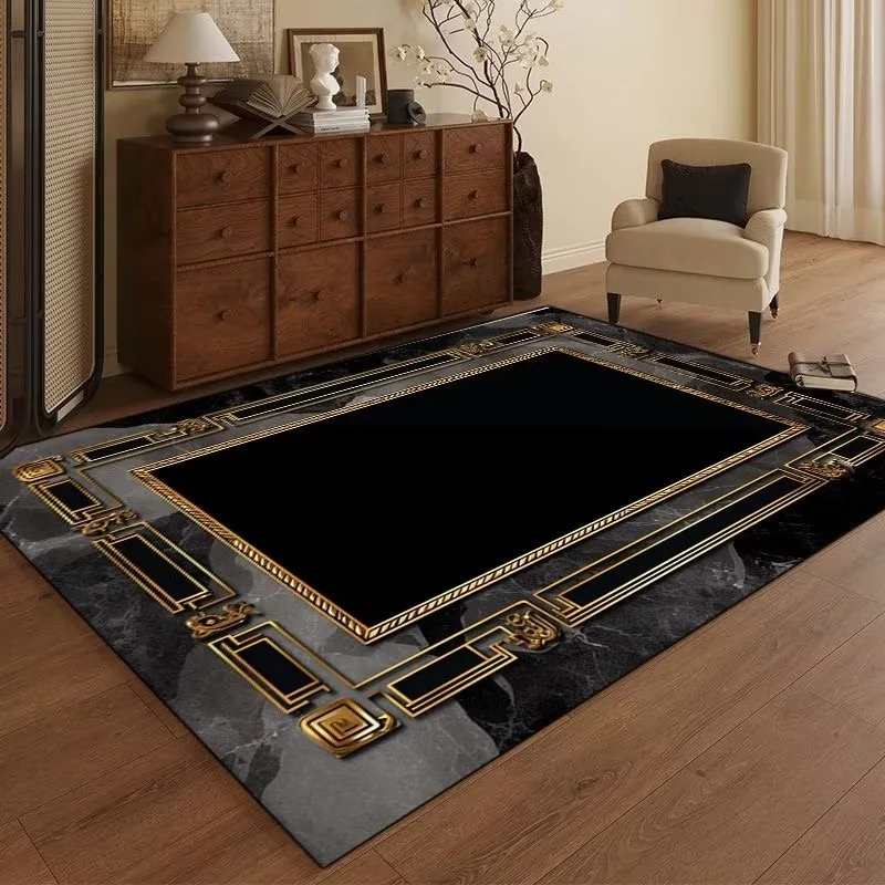 Modern Luxury Carpet Living Room Decor Non-slip Coffee Tables Geometric Foot Mat Large Black Gold Area Decoration Bedroom Rug 3