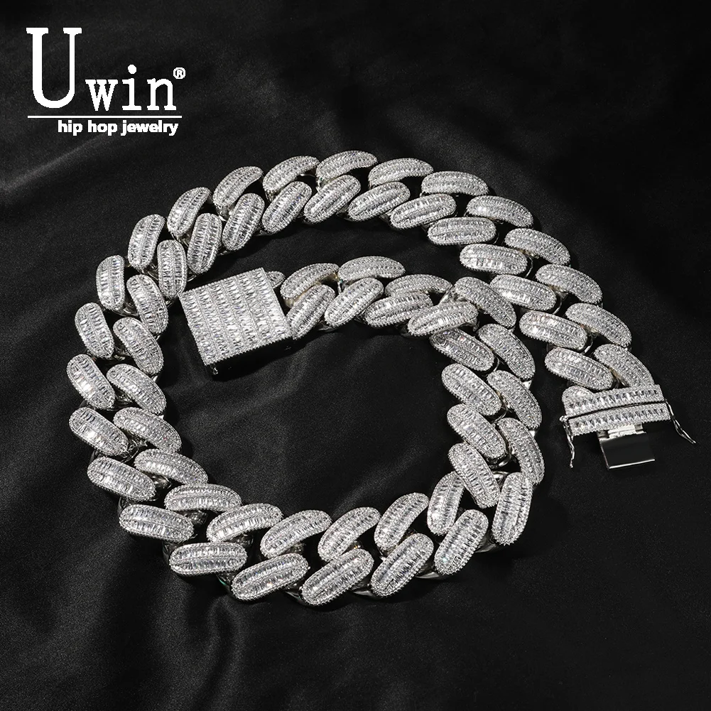 

Uwin Custom 40mm Baguette Cuban Chain Super-Sized Iced Out Cubic Zirconia Cuban Necklace For Men Rapper Hip Hop Jewelry